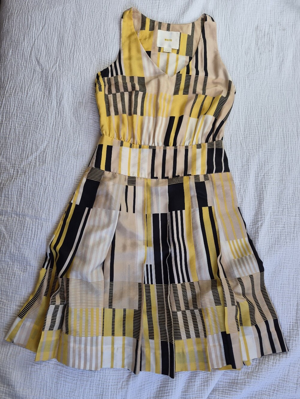Maeve by Anthropologie Otta Geometric Pleated Silk Dress, Size 0, Yellow/Black